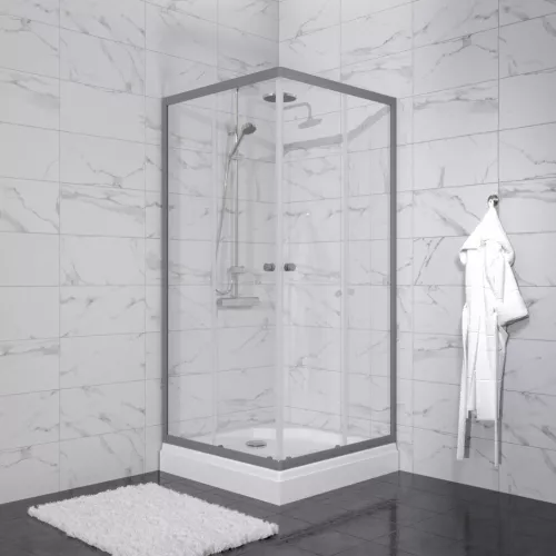 Душевое ограждение Triton "ВЕНТА-ГРАФИТ" , низкий поддон, Цвет стекла: прозрачное, Цвет профиля: Серый, Выбрать размер: 90х90