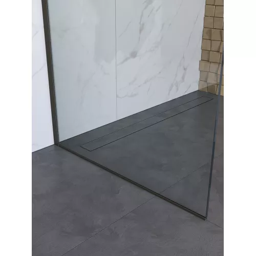 Душевая перегородка BelBagno UNO-L-1-TB/-C-GM прозр/оруж.сталь, Цвет стекла: прозрачное, Цвет профиля: Серый, Цвет профиля (вариация): Оружейная сталь, Выбрать размер: 100, изображение 5