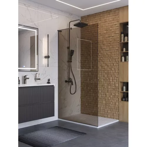 Душевая перегородка BelBagno UNO-L-1-TB-90/100-BR-GM тонир.бронза/оруж.сталь, Цвет стекла: бронза, Цвет профиля: Серый, Цвет профиля (вариация): Оружейная сталь, Выбрать размер: 100