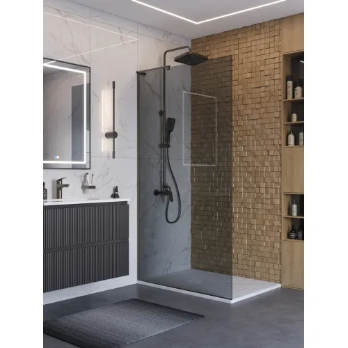Душевая перегородка BelBagno UNO-L-1-TB/-GR-GM тонир.серый/оруж.сталь, Цвет стекла: Серый, Цвет профиля: Серый, Цвет профиля (вариация): Оружейная сталь, Выбрать размер: 100, изображение 3