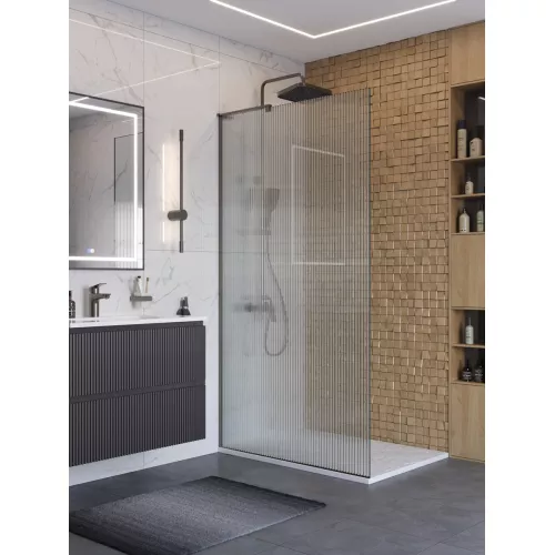Душевая перегородка BelBagno UNO-L-1-TB-90/100-FL-GM рифленое/оруж.сталь, Цвет стекла: рифленое, Цвет профиля: Серый, Цвет профиля (вариация): Оружейная сталь, Выбрать размер: 100