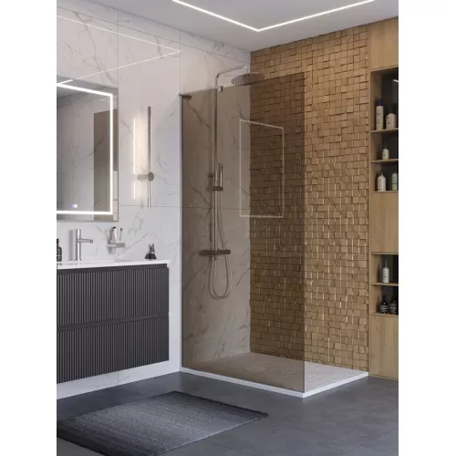 Душевая перегородка BelBagno UNO-L-1-TB-90/100-BR-Cr тонир/хром, Цвет стекла: бронза, Цвет профиля: Хром, Цвет профиля (вариация): Хром, Выбрать размер: 100, изображение 3
