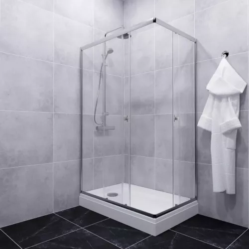 Душевое ограждение Triton "ВЕНТА-ХРОМ" , низкий поддон, Цвет стекла: прозрачное, Цвет профиля: Хром, Выбрать размер: 100х80