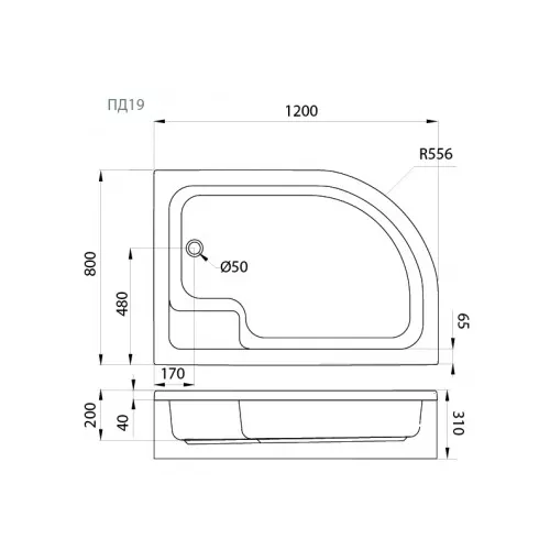 Поддон душевой Triton ПД18/ПД19 , 120х80 асимметричный  L/R средний, Тип поддона: Средний, Выбрать размер: 120х80, Ориентация: правый, изображение 2