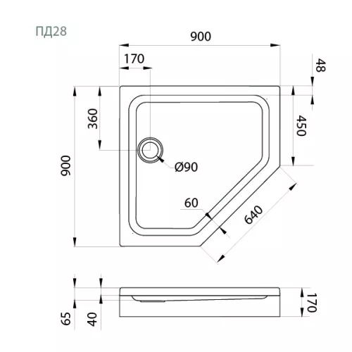Поддон душевой Triton трапеция низкий ПД28/ПД29, Выбрать размер: 90х90, изображение 5