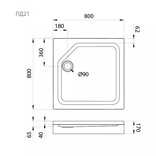 Поддон душевой Triton  ПД1/ПД21/ПД27 квадратный низкий, Выбрать размер: 80х80, изображение 4