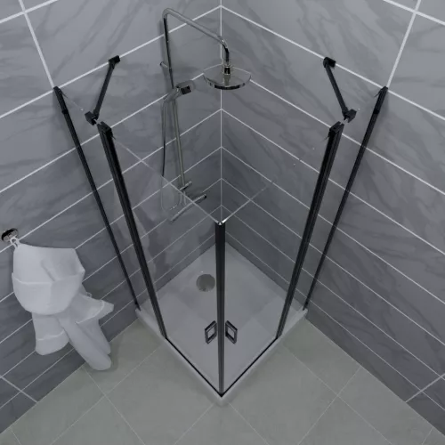 Душевое ограждение Triton "ТАУ-БЛЭК" (низкий  поддон) квадрат 90х90, Цвет профиля: Черный, изображение 2