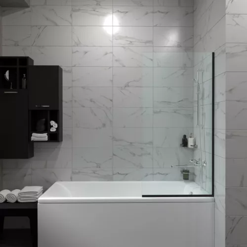 Штора на ванну Triton Статик-Блэк, Цвет стекла: прозрачное, Цвет профиля: Черный, Выбрать размер: 50х140, изображение 3