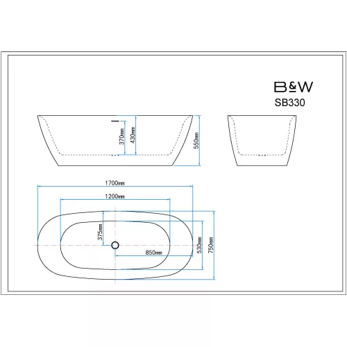 Акриловая ванна Black&White SB330Grey, изображение 5