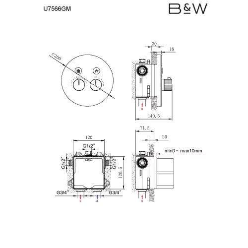 Встроенная душевая система Black&White U7566GM, изображение 4