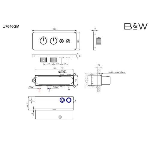 Встроенная душевая система Black&White U7646GM, Выбрать цвет: Оружейная сталь, изображение 5