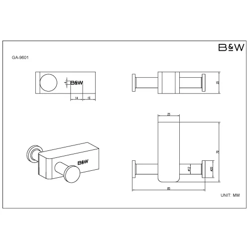 Крючок универсальный двойной Black & White GA-9601GM, Выбрать цвет: Оружейная сталь, изображение 3