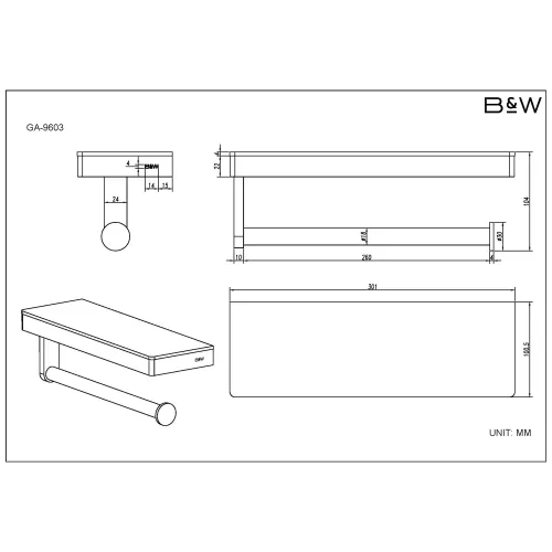 Полка и держатель для полотенца Black & White GA-9603GM, Выбрать цвет: Оружейная сталь, изображение 3