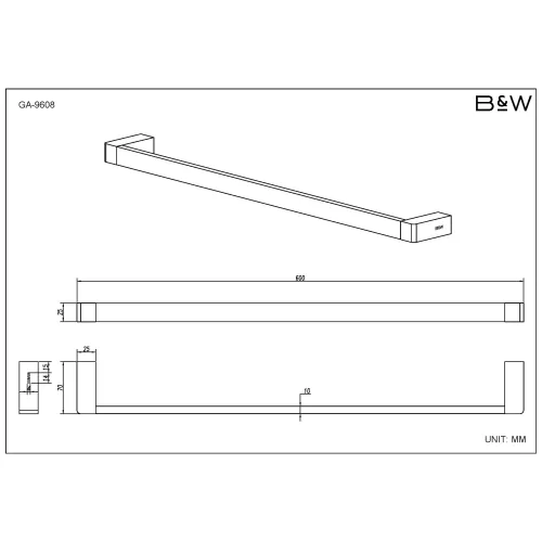 Держатель для полотенца Black & White GA-9608C, Выбрать цвет: Хром, изображение 3