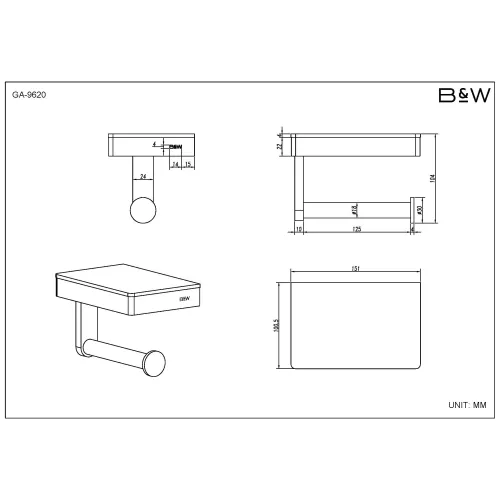 Полка и держатель для туалетной бумаги Black & White GA-9620GM, Выбрать цвет: Оружейная сталь, изображение 3
