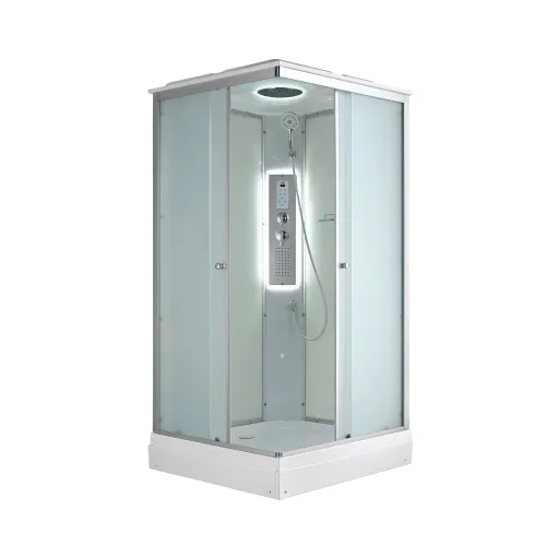 Душевая кабина AvaCan CK2080LED, Цвет стекла: прозрачное, Цвет профиля: Хром, Тип поддона: Низкий, Выбрать размер: 80х80, Внешний вид: Гидромассаж + электрика, Наличие крыши: есть