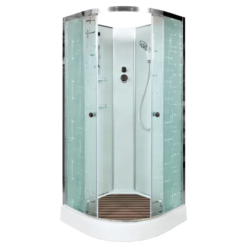 Душевая кабина DTO EM1510/1580/1590 низкий поддон/хром/ матовое с узором, Цвет профиля: Хром, Тип поддона: Низкий, Выбрать размер: 100х100, Внешний вид: без гидромассажа, Наличие крыши: нет