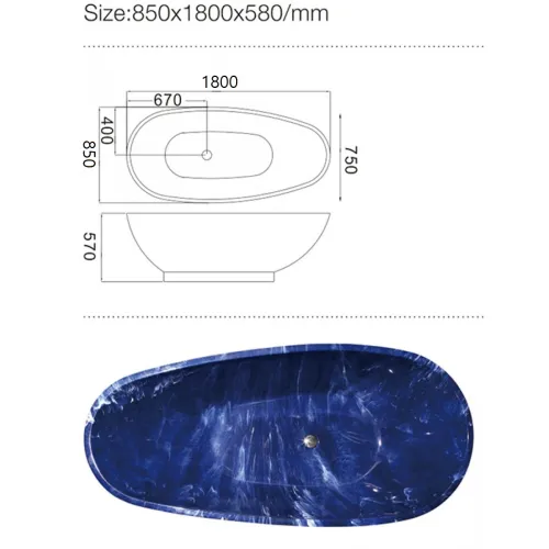Ванна акриловая Frank F180 Обсидиан 180х85, изображение 3