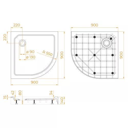 Душевой поддон с сифоном RGW SMC/R-C ножки+сифон, Тип поддона: Средний, Выбрать размер: 80х80, изображение 13