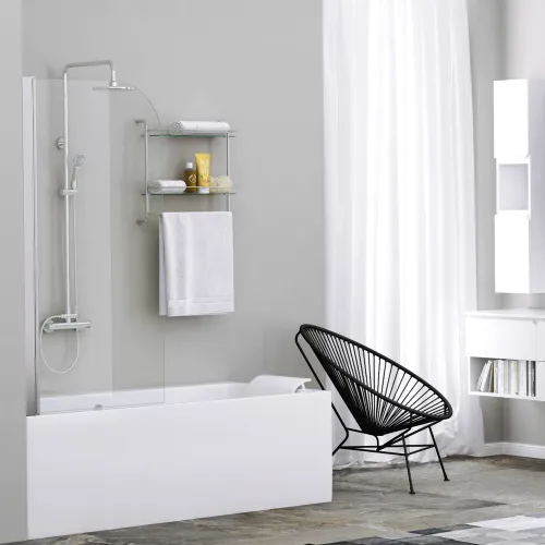 Стеклянная  шторка WasserKRAFT Leine хром, Цвет стекла: прозрачное, Цвет профиля: Хром, Выбрать размер: 80, Внешний вид: без фиксатора, изображение 2