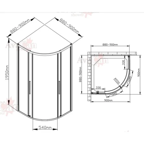 Душевое ограждение HB90 DTO четверть круга, Цвет стекла: с рисунком, Цвет профиля: Черный, Выбрать размер: 90х90, изображение 66