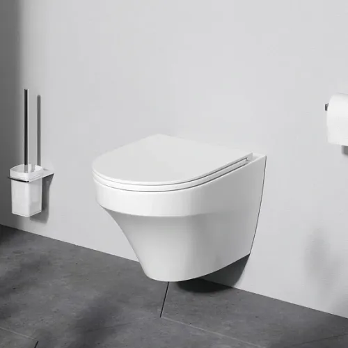 Унитаз подвесной безободковый с инсталляцией AM.PM Inspire с сиденьем микролифт, белой пневм. клавишей, изображение 3