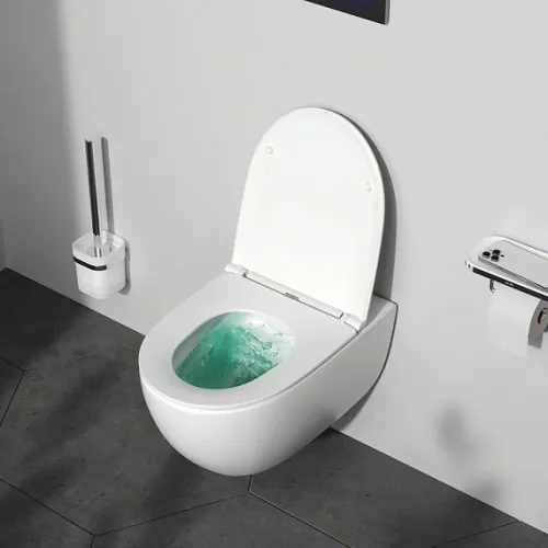 Унитаз подвесной безободковый с инсталляцией AM.PM Awe  сиденье микролифт, белой пневм. клавишей, изображение 6