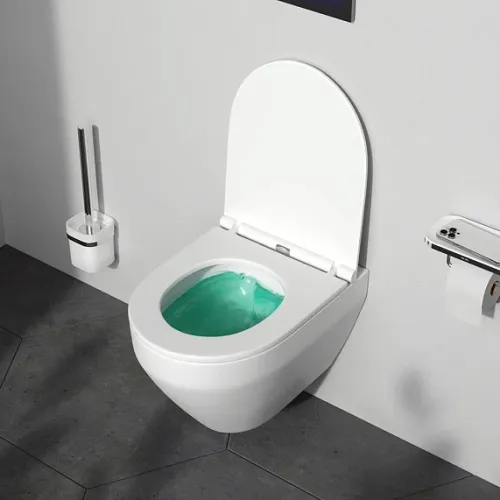 Унитаз подвесной безободковый с инсталляцией AM.PM Func  сиденьем микролифт, черной механ. клавишей, изображение 4