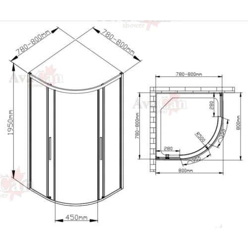 Душевой уголок AvaCan HC 80/90/100/120 MT, Цвет стекла: матовое, Цвет профиля: Хром, Выбрать размер: 80х80, изображение 44
