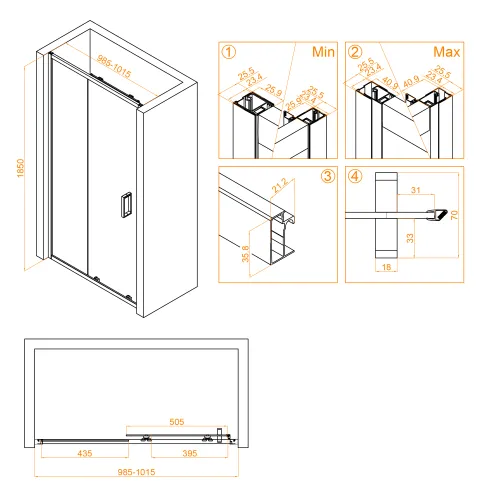 Душевая дверь RGW CL-14B, Цвет стекла: прозрачное, Цвет профиля (вариация): Черный, Выбрать размер: 100, изображение 14