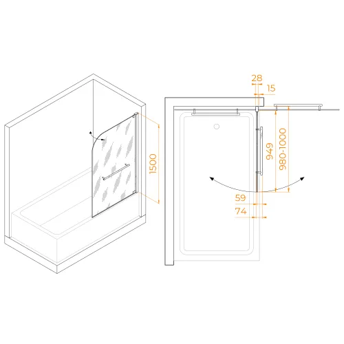 Шторка на ванну RGW SC-02, Выбрать размер: 100, Цвет стекла: прозрачное, изображение 15