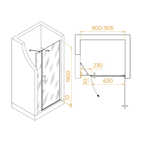 Душевая дверь RGW HO-012, Цвет стекла: прозрачное, Цвет профиля (вариация): Хром, Выбрать размер: 90, изображение 44