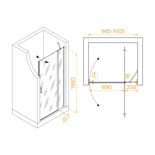 Душевая дверь RGW LE-004Gr, Цвет стекла: матовое-сатинат, Цвет профиля (вариация): Серый, Выбрать размер: 100, изображение 4