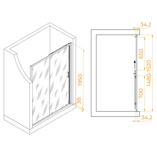 Душевая дверь RGW PA-14Gr, Цвет стекла: прозрачное, Цвет профиля (вариация): Серый, Выбрать размер: 150, изображение 12