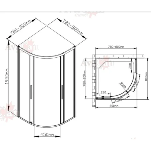 Душевой уголок AvaCan HB 80/90/100/120 MT, Цвет стекла: матовое с рисунком, Цвет профиля: Черный, Выбрать размер: 80х80, изображение 69