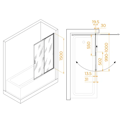 Шторка на ванну RGW SC-40, Цвет стекла: прозрачное, Цвет профиля: Хром, Выбрать размер: 100, изображение 14