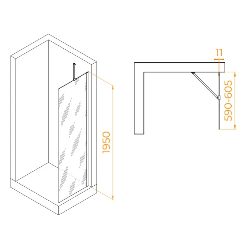 Душевая перегородка RGW WA-102B, Цвет стекла: прозрачное, Цвет профиля (вариация): Черный, Выбрать размер: 60, изображение 5