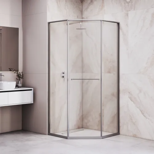 Душевой уголок RGW SV-82Gr "L/R" прозрачное/серый, Цвет стекла: прозрачное, Цвет профиля: Серый, Выбрать размер: 900x900, Ориентация: левый сдвиг, изображение 4