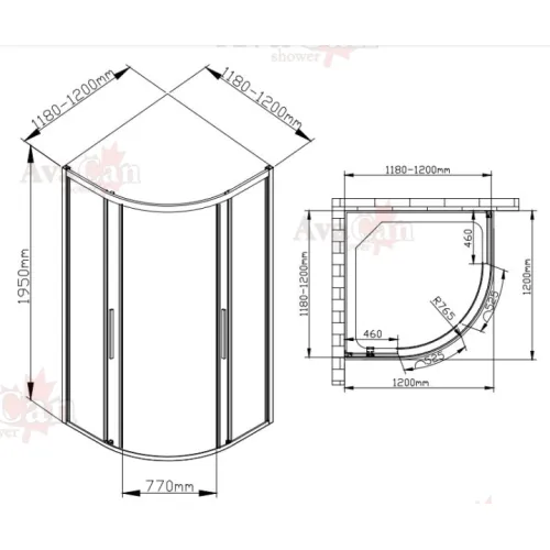 Душевой уголок AvaCan HC 80/90/100/120, Цвет стекла: прозрачное, Цвет профиля: Хром, Выбрать размер: 120х120, изображение 54