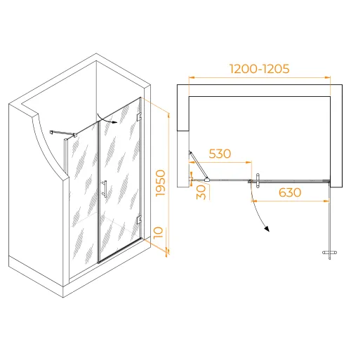 Душевая дверь RGW HO-012B, Цвет стекла: прозрачное, Цвет профиля (вариация): Черный, Выбрать размер: 120, изображение 45