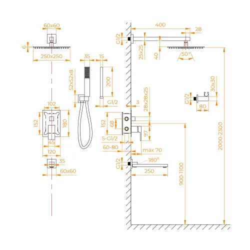 Душевая система встраиваемая RGW SP-56G, Выбрать цвет: Золото, изображение 12
