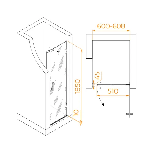Душевая дверь RGW HO-011B, Цвет стекла: прозрачное, Цвет профиля (вариация): Черный, Выбрать размер: 60, изображение 46