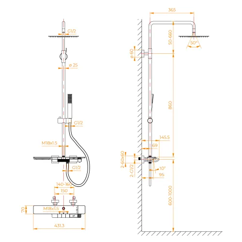 Душевая стойка  RGW SP-34G с термостатом, Выбрать цвет: Золото, изображение 62