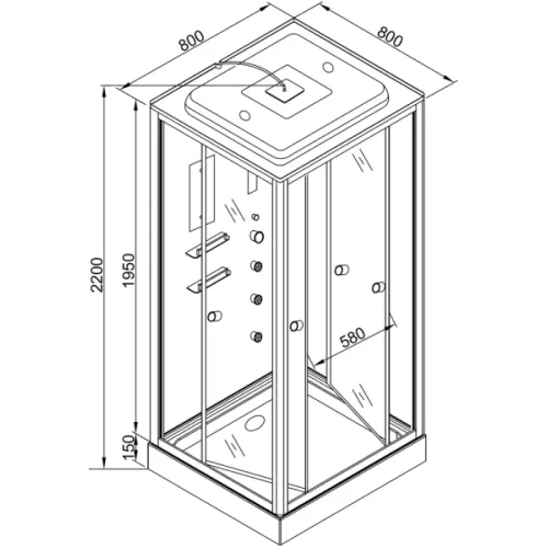Душевая кабина AvaCan V8015, Цвет стекла: прозрачное, Цвет профиля: Хром, Тип поддона : Низкий, Выбрать размер: 80х80, Внешний вид: Гидромассаж + электрика, Наличие крыши: есть, изображение 21