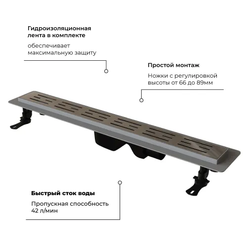 Душевой лоток  RGW Drain Leo-20 хром, Выбрать размер: 80, изображение 57