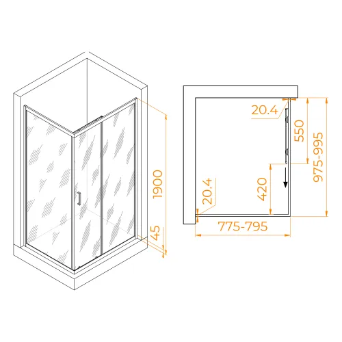 Душевой уголок RGW PA-245, Цвет стекла: прозрачное, Цвет профиля (вариация): Хром, Выбрать размер: 800*1000, изображение 53