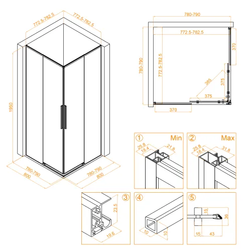 Душевой уголок RGW SV-31B, Цвет стекла: прозрачное, Цвет профиля (вариация): Черный, Выбрать размер: 800x800, изображение 8
