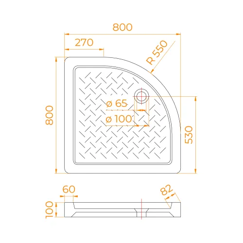 Душевой поддон полукруглый керамический RGW CR/R, Выбрать размер: 800x800, изображение 92