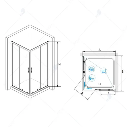 Душевой уголок RGW HO-31, Цвет стекла: прозрачное, Цвет профиля (вариация): Хром, Выбрать размер: 800x800, изображение 22