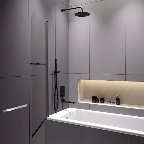 Шторка на ванну RGW SC-114B, Цвет стекла: прозрачное, Цвет профиля (вариация): Черный, Выбрать размер: 800, изображение 20